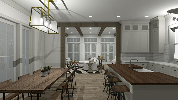 Loblolly Cottage 3D Rendering Entry to Kitchen